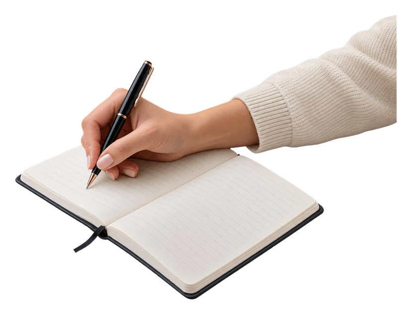 Une main qui note ses compétences dans un carnet